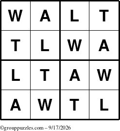 The grouppuzzles.com Answer grid for the Walt puzzle for Thursday September 17, 2026
