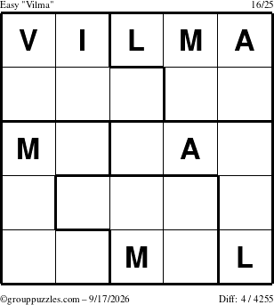 The grouppuzzles.com Easy Vilma puzzle for Thursday September 17, 2026