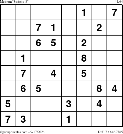 The grouppuzzles.com Medium Sudoku-8 puzzle for Thursday September 17, 2026