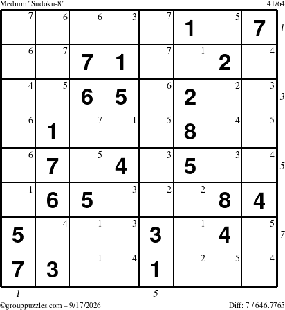 The grouppuzzles.com Medium Sudoku-8 puzzle for Thursday September 17, 2026 with all 7 steps marked