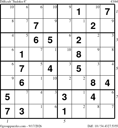 The grouppuzzles.com Difficult Sudoku-8 puzzle for Thursday September 17, 2026 with all 10 steps marked