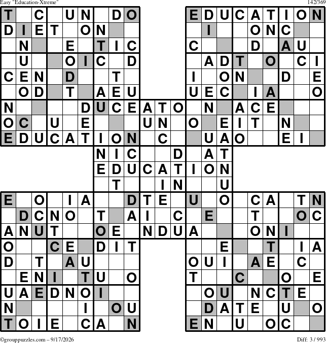 The grouppuzzles.com Easy Education-Xtreme puzzle for Thursday September 17, 2026