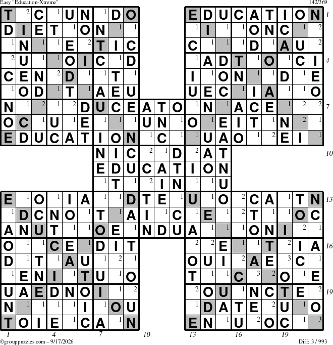 The grouppuzzles.com Easy Education-Xtreme puzzle for Thursday September 17, 2026, suitable for printing, with all 3 steps marked