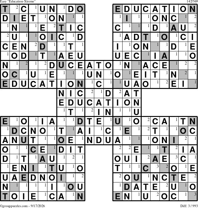 The grouppuzzles.com Easy Education-Xtreme puzzle for Thursday September 17, 2026 with the first 3 steps marked
