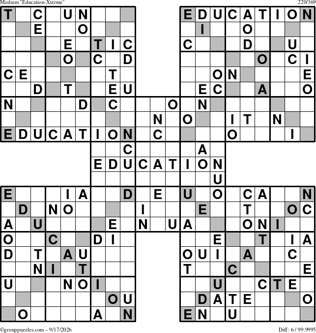 The grouppuzzles.com Medium Education-Xtreme puzzle for Thursday September 17, 2026