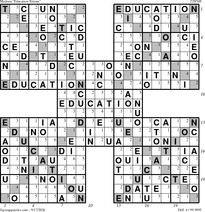 The grouppuzzles.com Medium Education-Xtreme puzzle for Thursday September 17, 2026, suitable for printing, with all 6 steps marked