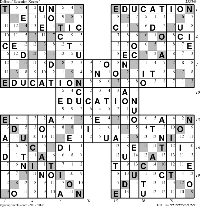 The grouppuzzles.com Difficult Education-Xtreme puzzle for Thursday September 17, 2026 with all 14 steps marked