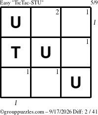 The grouppuzzles.com Easy TicTac-STU puzzle for Thursday September 17, 2026 with all 2 steps marked