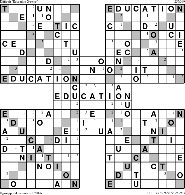The grouppuzzles.com Difficult Education-Xtreme puzzle for Thursday September 17, 2026 with the first 3 steps marked