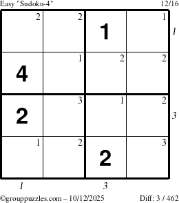 The grouppuzzles.com Easy Sudoku-4 puzzle for Sunday October 12, 2025 with all 3 steps marked