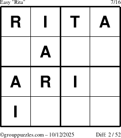 The grouppuzzles.com Easy Rita puzzle for Sunday October 12, 2025