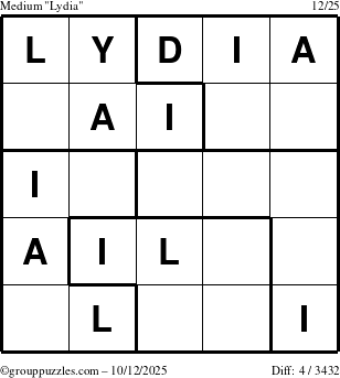 The grouppuzzles.com Medium Lydia puzzle for Sunday October 12, 2025