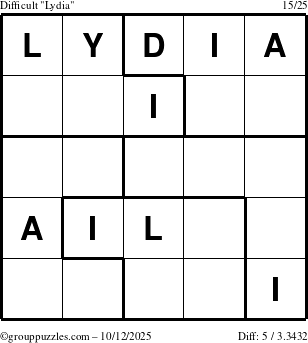 The grouppuzzles.com Difficult Lydia puzzle for Sunday October 12, 2025