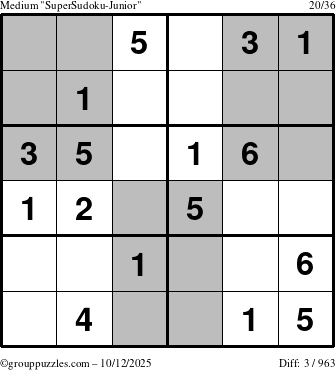 The grouppuzzles.com Medium SuperSudoku-Junior puzzle for Sunday October 12, 2025