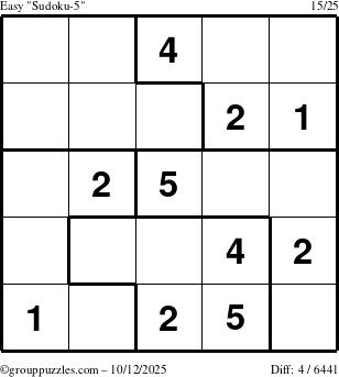 The grouppuzzles.com Easy Sudoku-5 puzzle for Sunday October 12, 2025