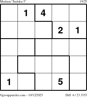 The grouppuzzles.com Medium Sudoku-5 puzzle for Sunday October 12, 2025