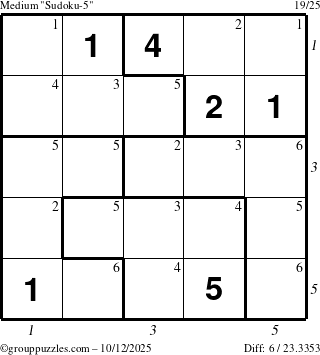 The grouppuzzles.com Medium Sudoku-5 puzzle for Sunday October 12, 2025 with all 6 steps marked