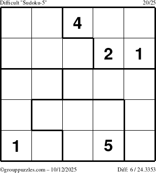 The grouppuzzles.com Difficult Sudoku-5 puzzle for Sunday October 12, 2025