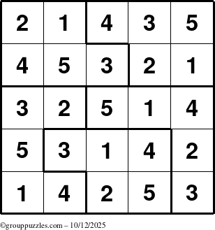 The grouppuzzles.com Answer grid for the Sudoku-5 puzzle for Sunday October 12, 2025