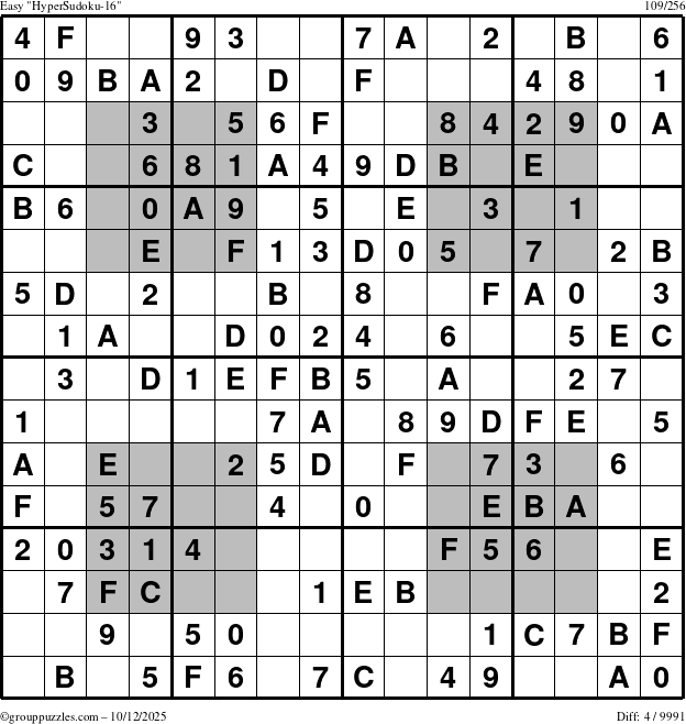 The grouppuzzles.com Easy HyperSudoku-16 puzzle for Sunday October 12, 2025
