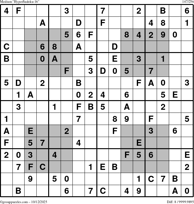 The grouppuzzles.com Medium HyperSudoku-16 puzzle for Sunday October 12, 2025