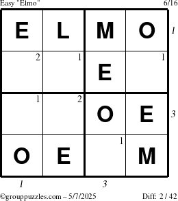 The grouppuzzles.com Easy Elmo puzzle for Wednesday May 7, 2025 with all 2 steps marked