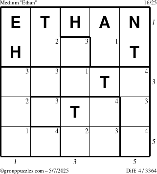 The grouppuzzles.com Medium Ethan puzzle for Wednesday May 7, 2025 with all 4 steps marked
