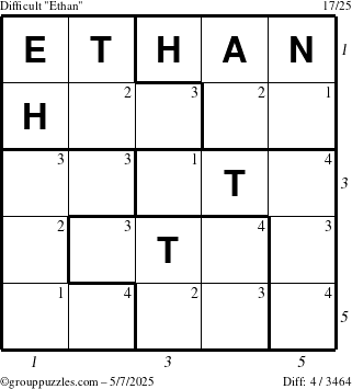 The grouppuzzles.com Difficult Ethan puzzle for Wednesday May 7, 2025 with all 4 steps marked