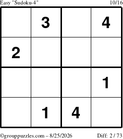 The grouppuzzles.com Easy Sudoku-4 puzzle for Tuesday August 25, 2026