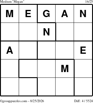 The grouppuzzles.com Medium Megan puzzle for Tuesday August 25, 2026