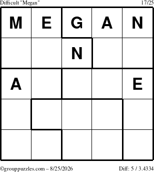 The grouppuzzles.com Difficult Megan puzzle for Tuesday August 25, 2026
