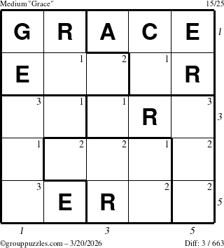 The grouppuzzles.com Medium Grace puzzle for Friday March 20, 2026 with all 3 steps marked