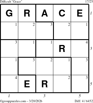 The grouppuzzles.com Difficult Grace puzzle for Friday March 20, 2026, suitable for printing, with all 4 steps marked