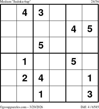 The grouppuzzles.com Medium Sudoku-6up puzzle for Friday March 20, 2026