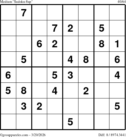 The grouppuzzles.com Medium Sudoku-8up puzzle for Friday March 20, 2026