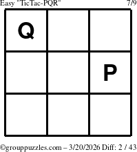 The grouppuzzles.com Easy TicTac-PQR puzzle for Friday March 20, 2026