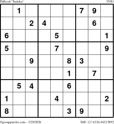 The grouppuzzles.com Difficult Sudoku puzzle for Friday March 20, 2026