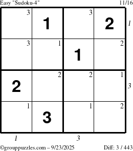 The grouppuzzles.com Easy Sudoku-4 puzzle for Tuesday September 23, 2025 with all 3 steps marked