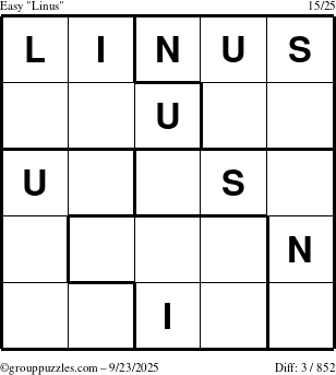 The grouppuzzles.com Easy Linus puzzle for Tuesday September 23, 2025