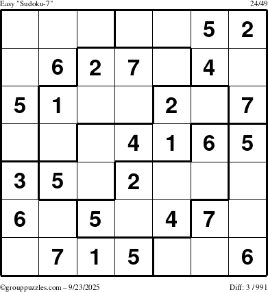 The grouppuzzles.com Easy Sudoku-7 puzzle for Tuesday September 23, 2025