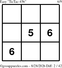 The grouppuzzles.com Easy TicTac-456 puzzle for Friday August 28, 2026