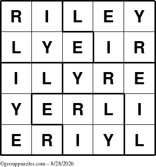 The grouppuzzles.com Answer grid for the Riley puzzle for Friday August 28, 2026