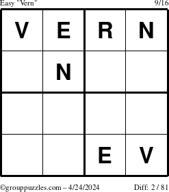 The grouppuzzles.com Easy Vern puzzle for Wednesday April 24, 2024
