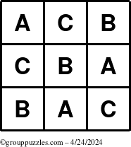 The grouppuzzles.com Answer grid for the TicTac-ABC puzzle for Wednesday April 24, 2024