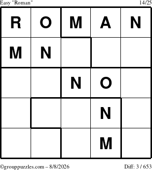 The grouppuzzles.com Easy Roman puzzle for Saturday August 8, 2026