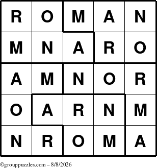 The grouppuzzles.com Answer grid for the Roman puzzle for Saturday August 8, 2026