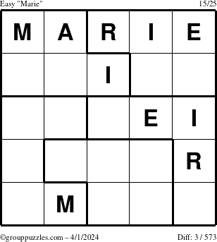 The grouppuzzles.com Easy Marie puzzle for Monday April 1, 2024