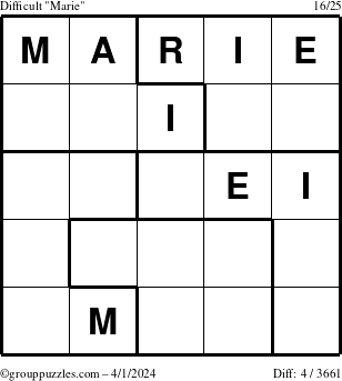 The grouppuzzles.com Difficult Marie puzzle for Monday April 1, 2024