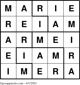 The grouppuzzles.com Answer grid for the Marie puzzle for Monday April 1, 2024