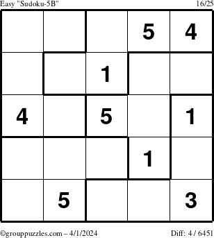 The grouppuzzles.com Easy Sudoku-5B puzzle for Monday April 1, 2024